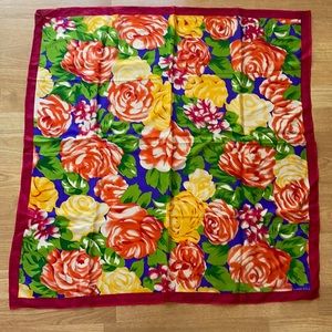 Vintage Elaine Gold silk square floral scarf